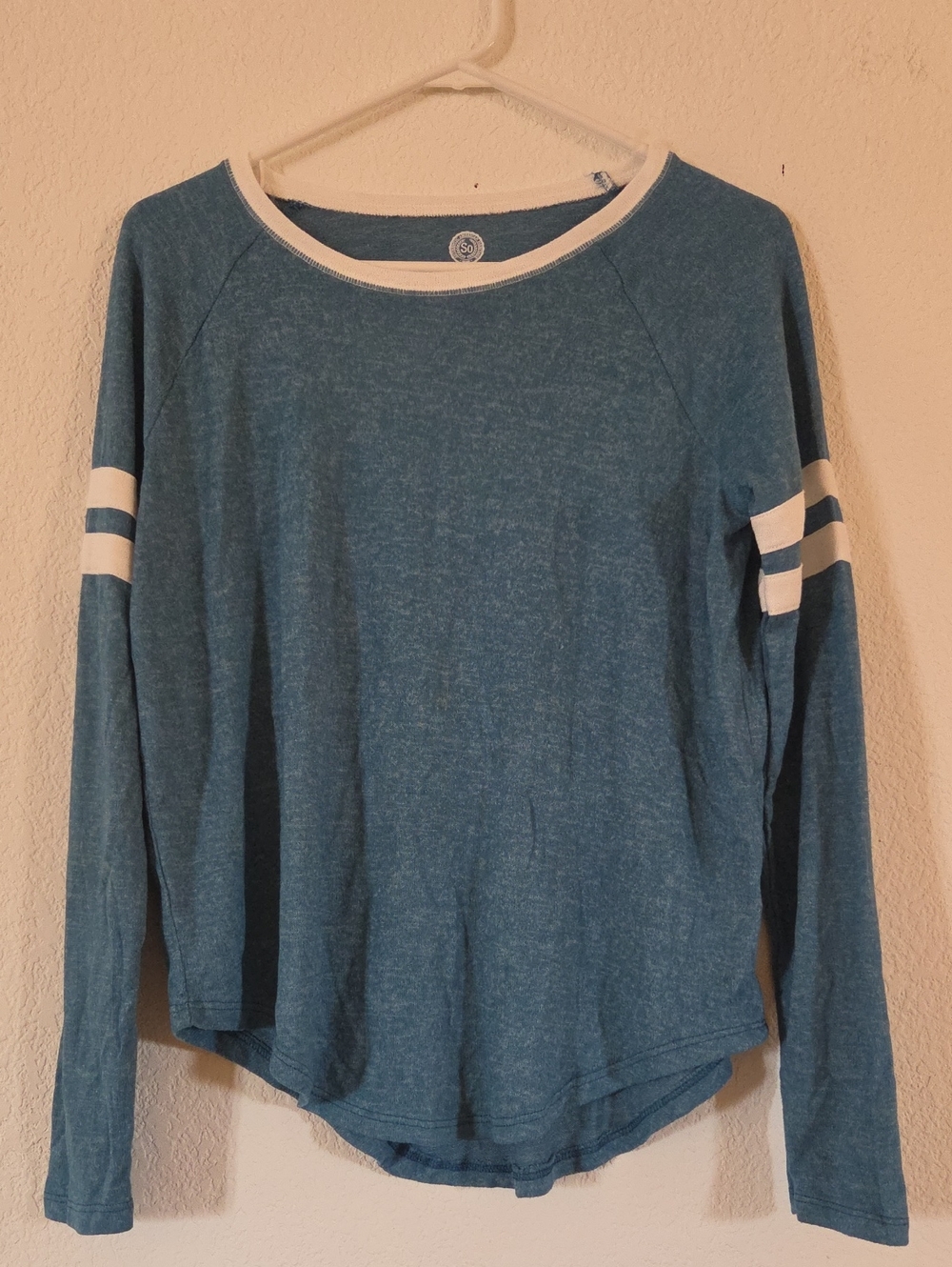 SO Blue Crewneck Sweater with White Sleeve Stripes